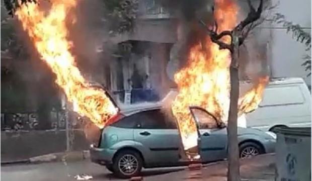 Otomobil alev alev yandı