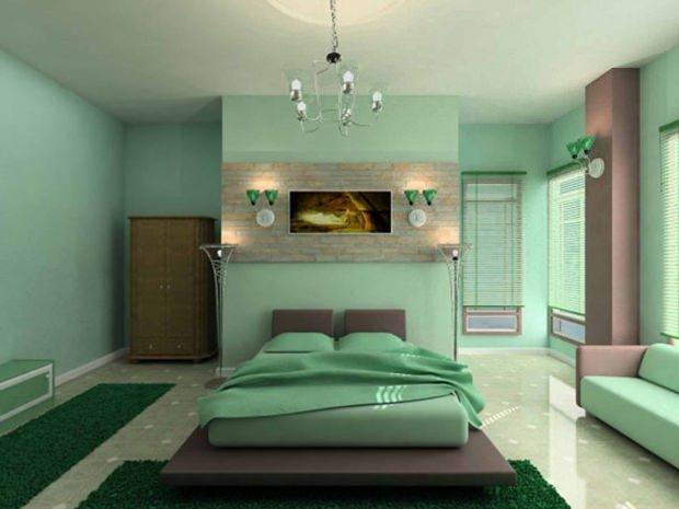 Su yeşili rengi yatak odası