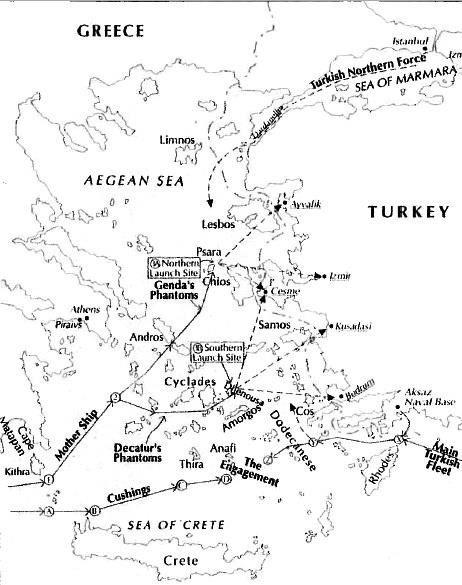 Kuzeyde Sakız, güneyde ise Amorgos adalarında üslenen Amerikan birlikleri Ayvalık, İzmir, Çeşme, Kuşadası ve Bodrum’u hedef alıyor. Girit kuzeyindeki takımadalar çevresinde de Türk donanmasıyla 6. Filo’nun muharebeleri öngörülüyor.