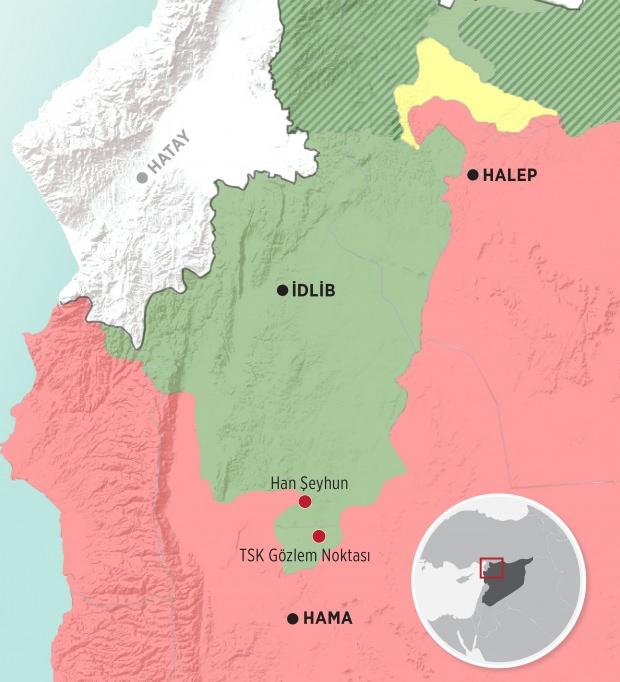 Esed rejiminin kenti almadan önceki son durumu gösteren harita...