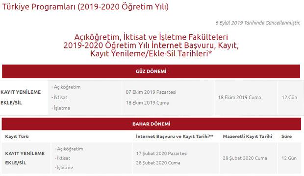 AÖF kayıt yenileme ne zaman başlıyor? 2019 - 2020 Kayıt ücretleri...