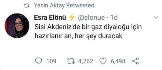 Esra Elönü'ye ait olduğu iddia edilen paylaşım. 