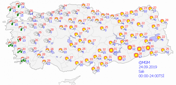 Bugün Türkiye genelinde beklenen hava durumu. 