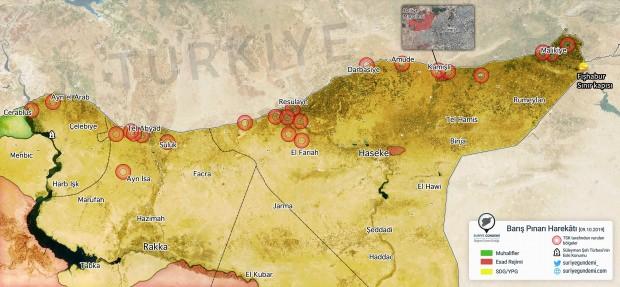 TSK'nın vurduğu YPG bölgeleri (Harita: Suriye Gündemi)