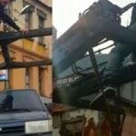 Çekicinin üstünde 3 kilometre yol gitti!