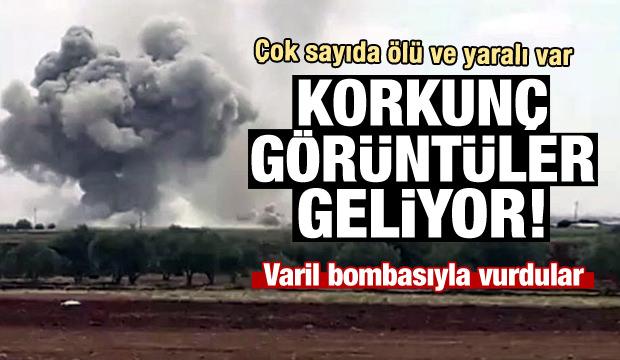 KorkunÃ§ gÃ¶rÃ¼ntÃ¼ler! Varil bombasÄ±yla vurdular