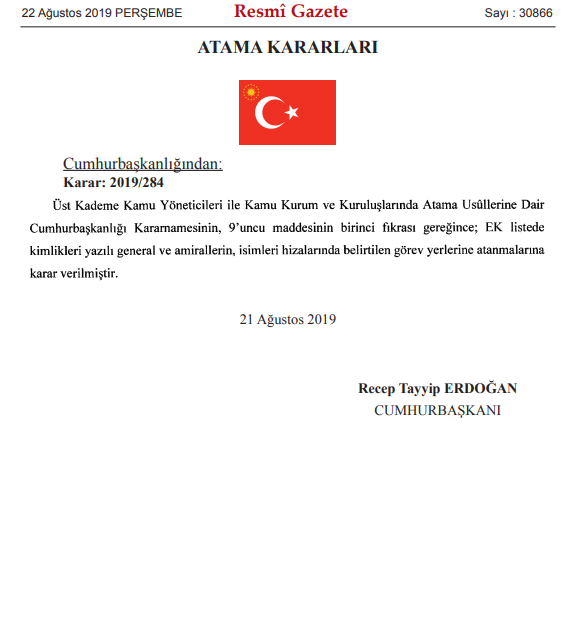 pCumhurbaşkanı Erdoğan'ın onayıyla 127 general ve amiralin atama işlemleri gerçekleştirildi./p pİşte ataması yapılan general ve amirallerin tam listesi.../p 