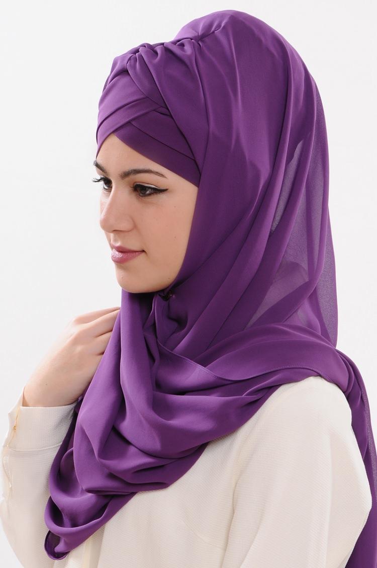 Desenli Mor Burgulu Hazir Bone Sal T13930