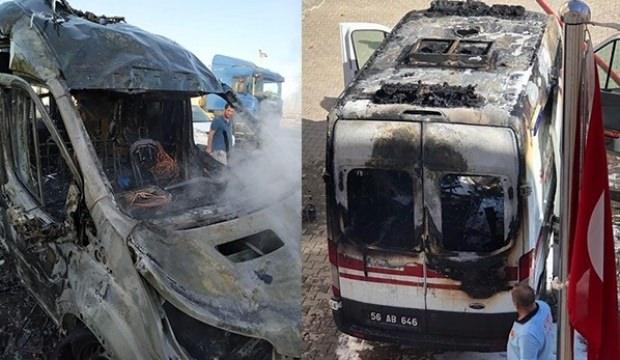 Oksijen tüpü patladı ambulans yandı