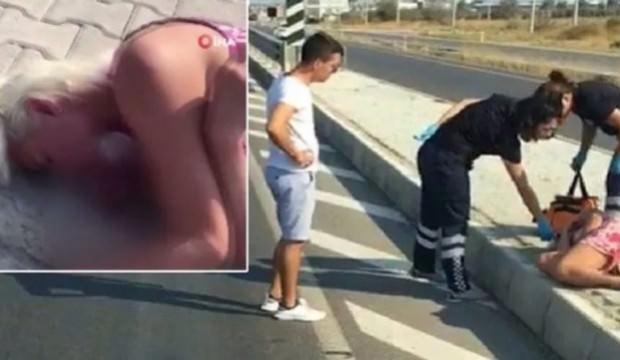 Otobanda inanılmaz görüntü! Yolda uyuyan kadın...