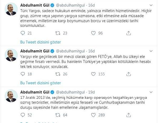Adalet Bakanı Abdulhamit Gül, sosyal medya hesabından açıklama yaptı.