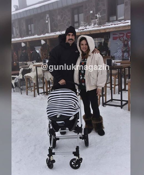 İbrahim Çelikkol, eşi ve yeni doğan bebeğiyle kış tatile çıktı!