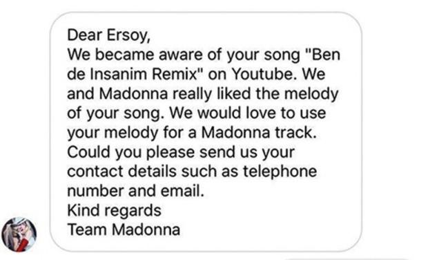 Gurbetçi şarkıcı Ersoy Dinç'in 'Ben de İnsanım' şarkısına Madonna'dan talep!