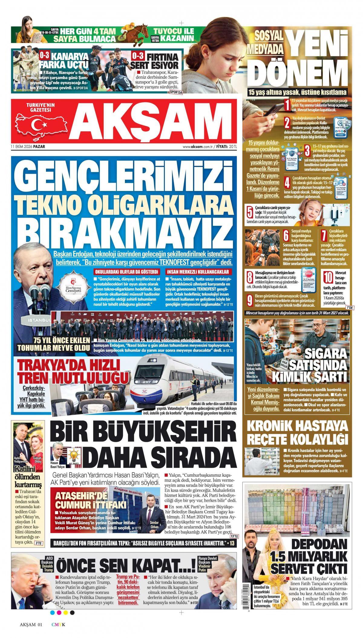 Akşam Gazetesi 1. Sayfa Manşeti