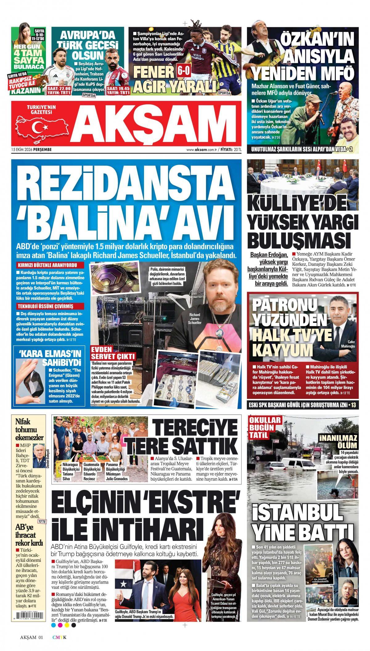 Akşam Gazetesi 1. Sayfa Manşeti