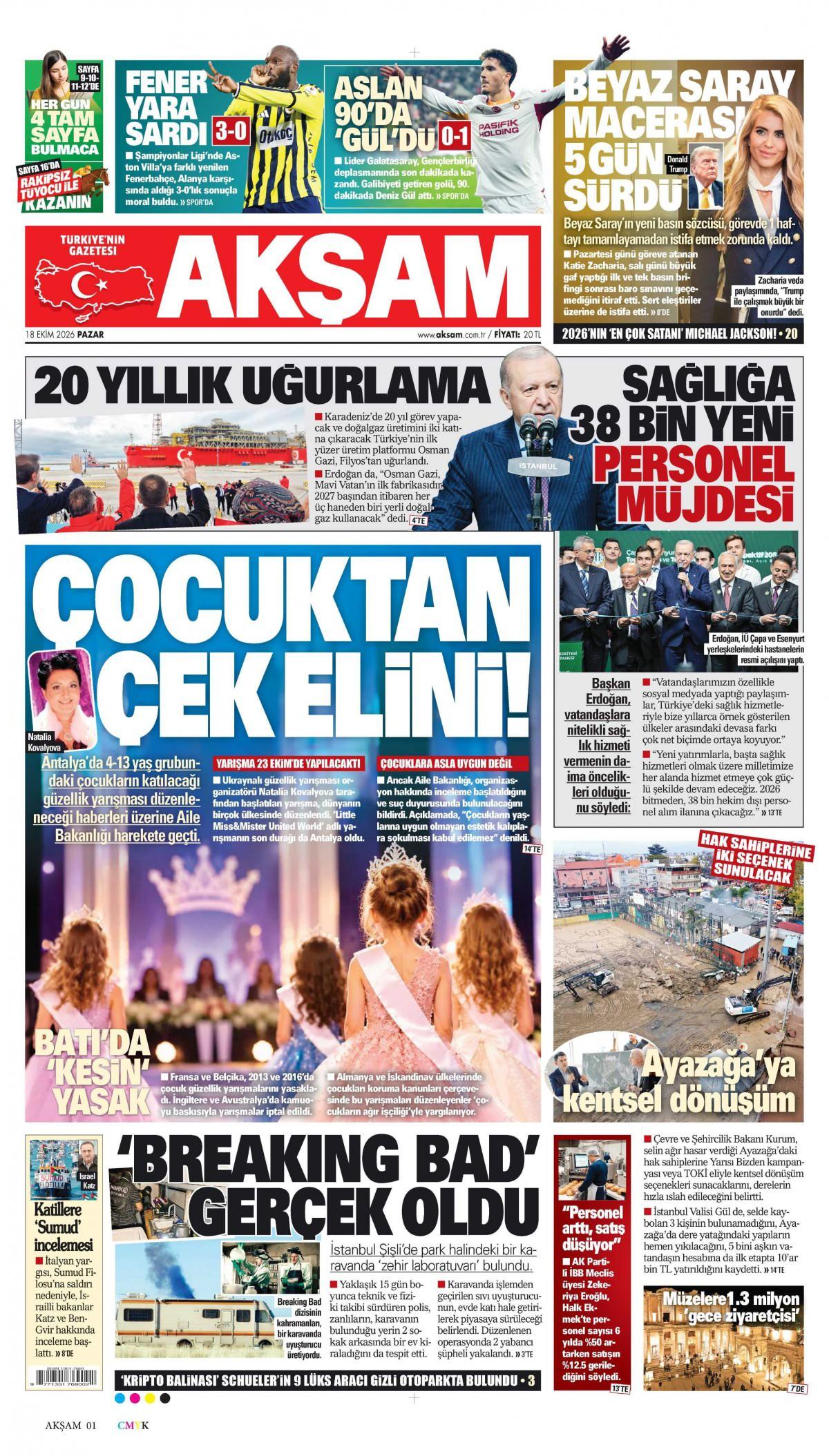 Akşam Gazetesi 1. Sayfa Manşeti