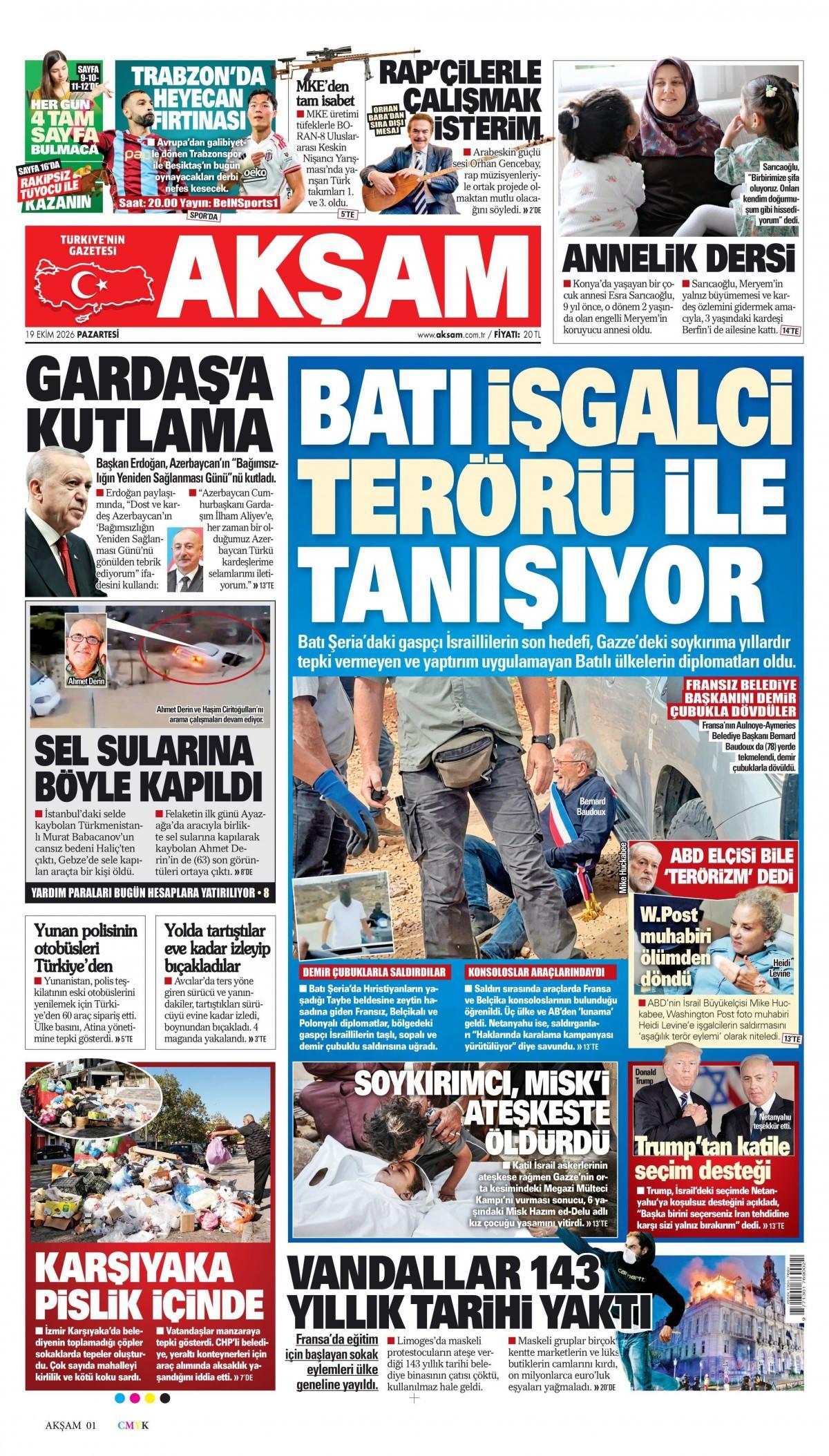 Akşam Gazetesi 1. Sayfa Manşeti