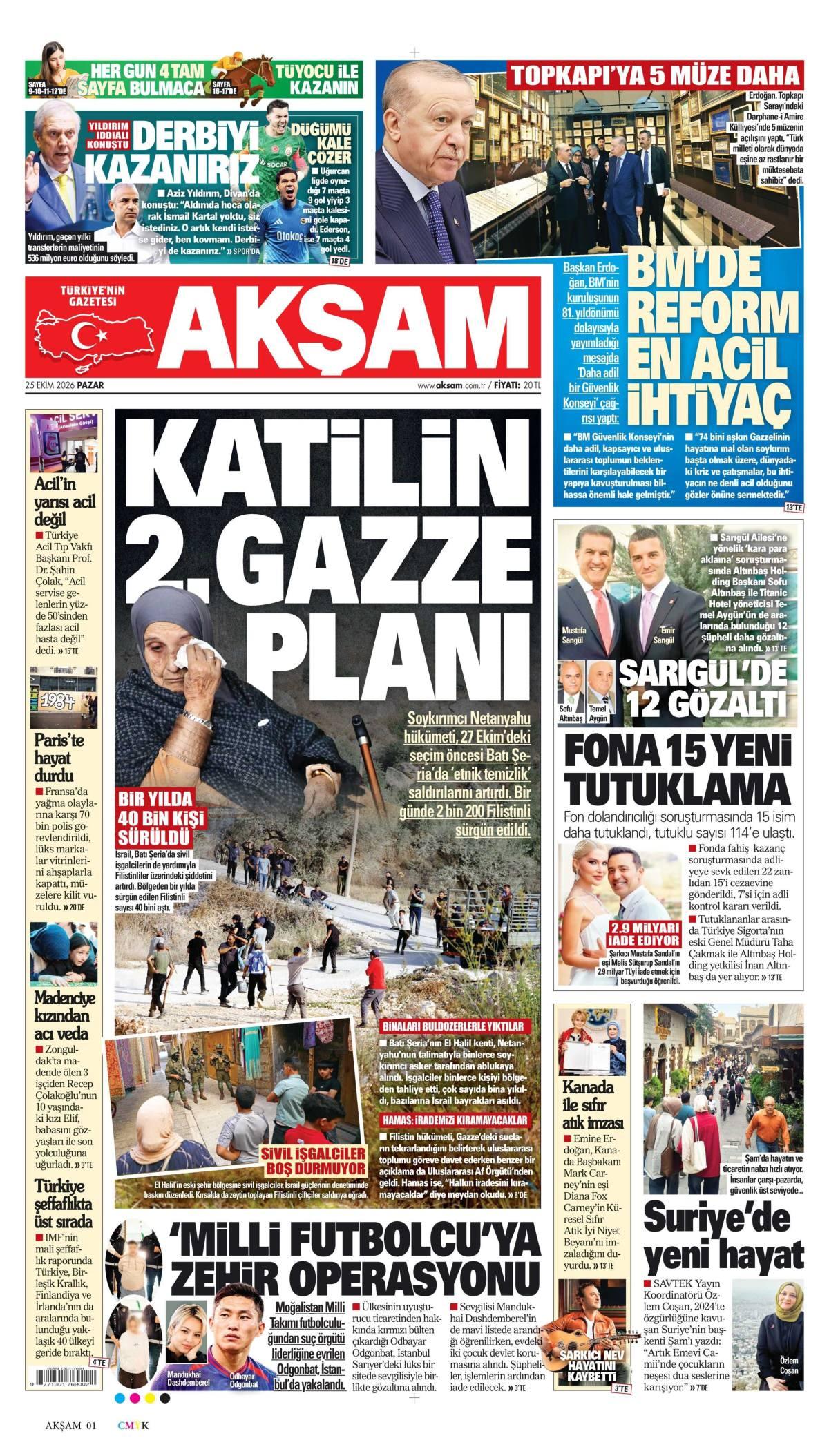 Akşam Gazetesi 1. Sayfa Manşeti