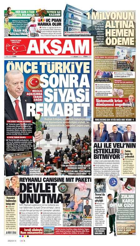 Akşam bugünkü kapak