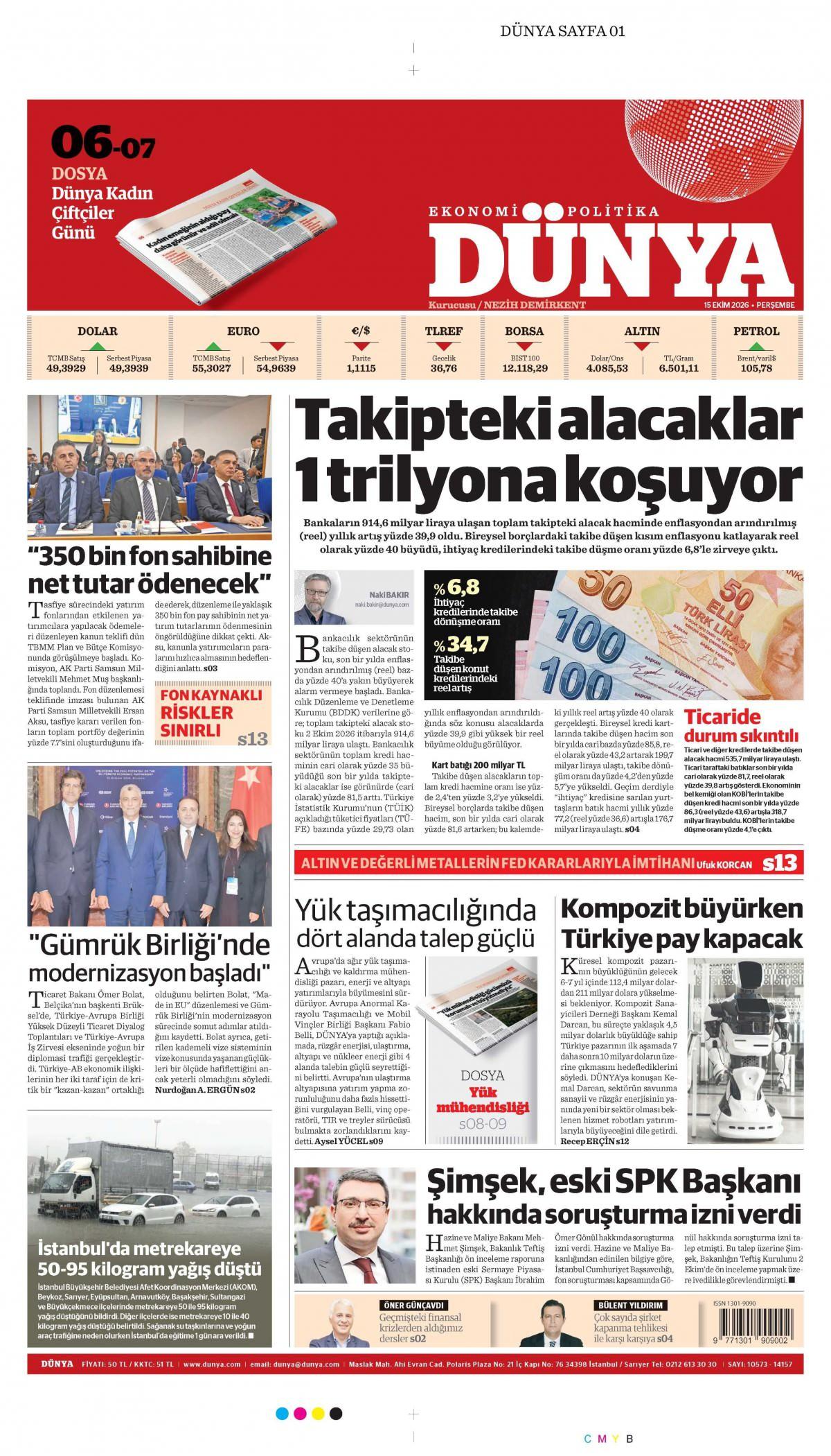 Dünya Gazetesi 1. Sayfa Manşeti