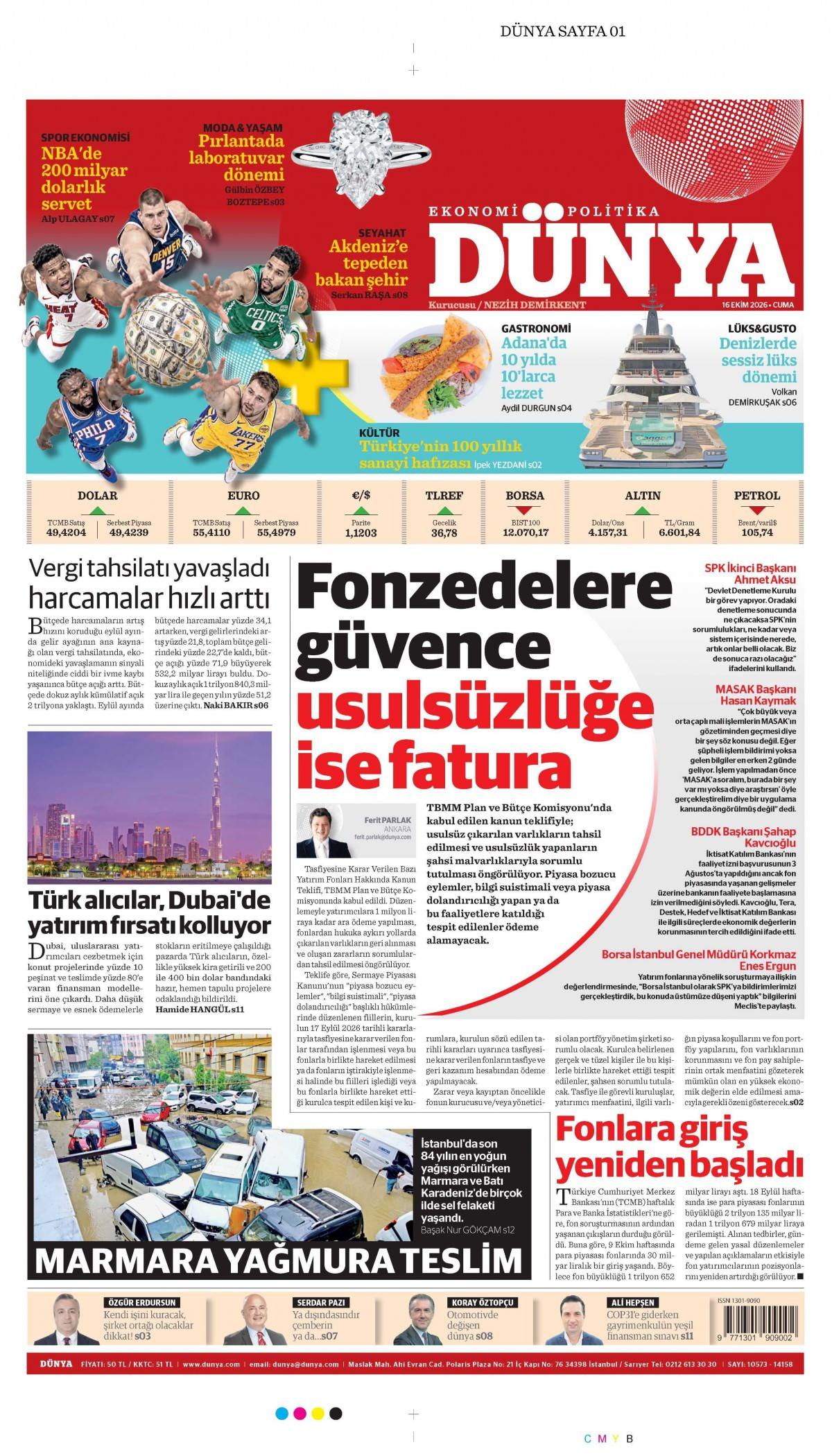 Dünya Gazetesi 1. Sayfa Manşeti