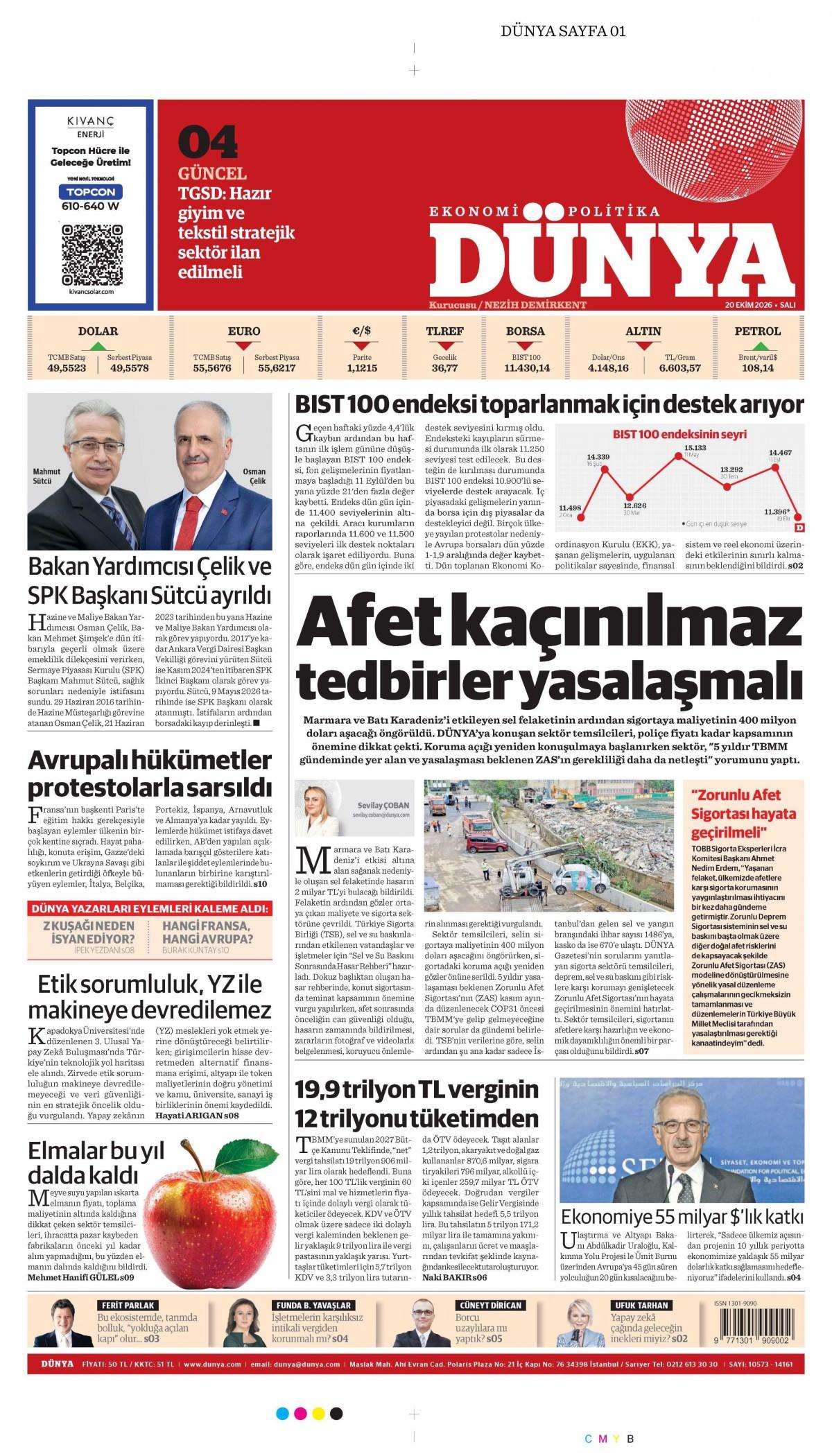 Dünya Gazetesi 1. Sayfa Manşeti