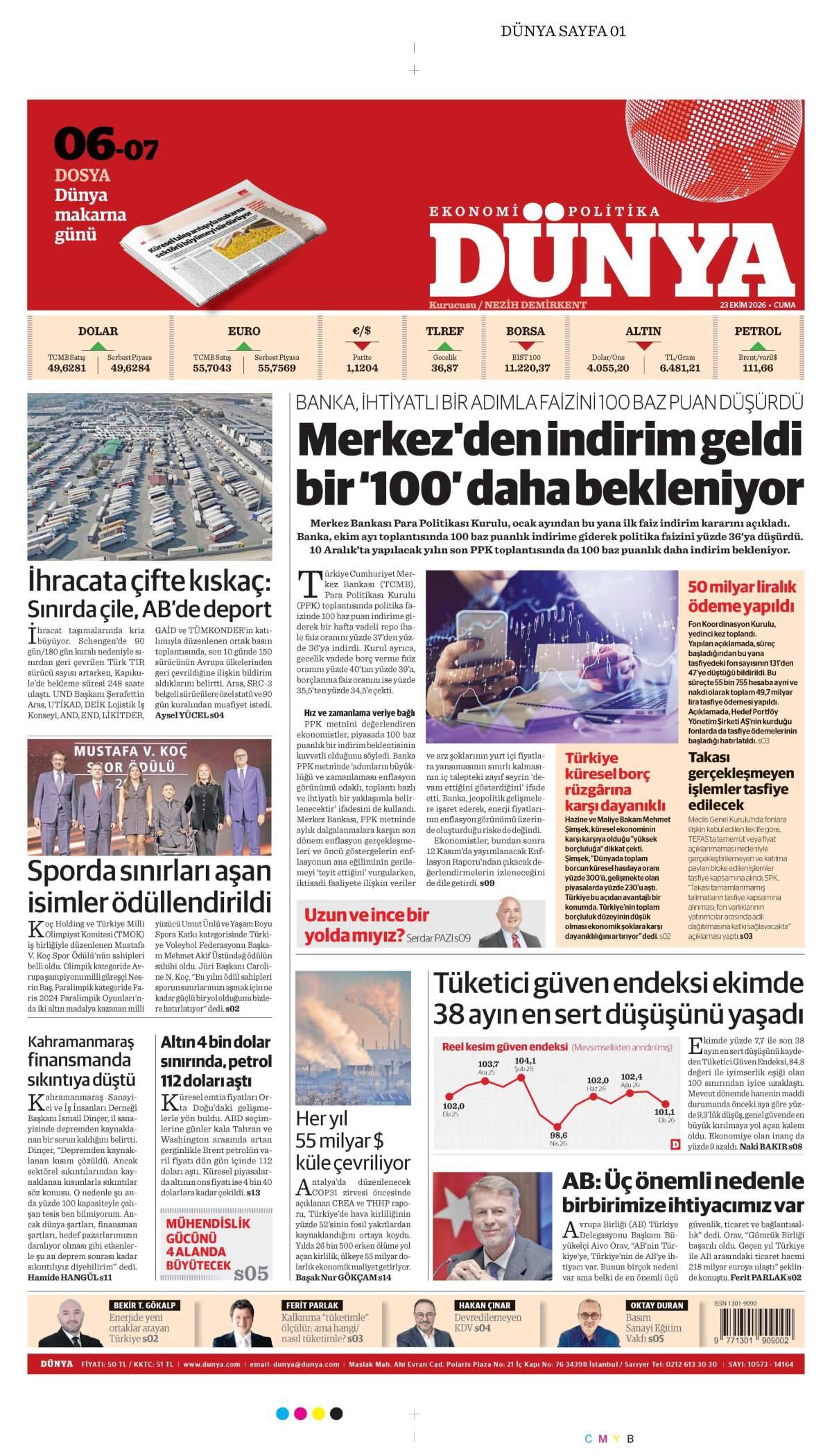 Dünya Gazetesi 1. Sayfa Manşeti