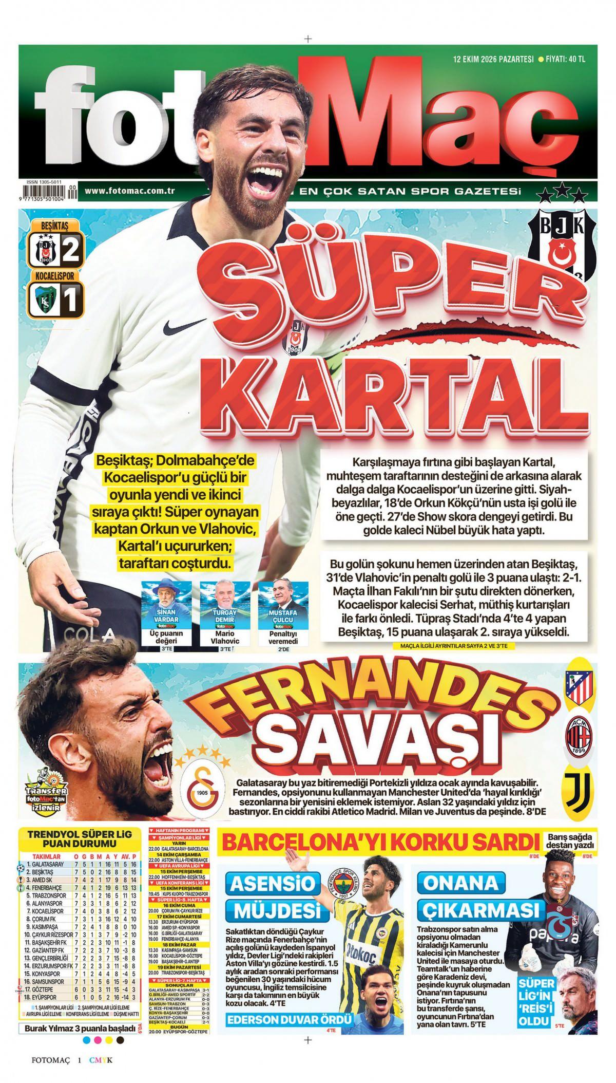 Fotomaç Gazetesi 1. Sayfa Manşeti