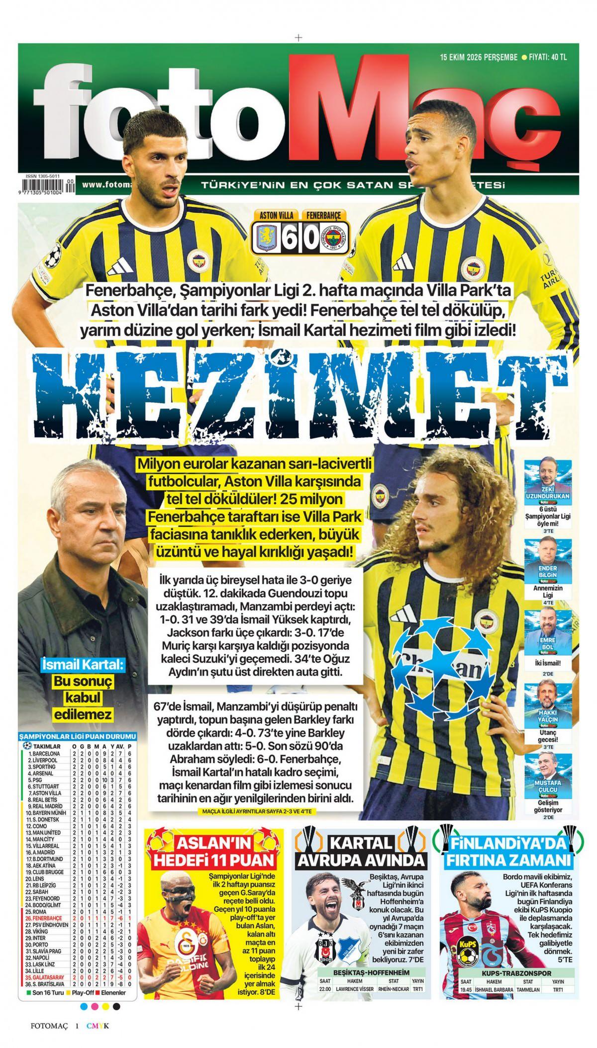 Fotomaç Gazetesi 1. Sayfa Manşeti