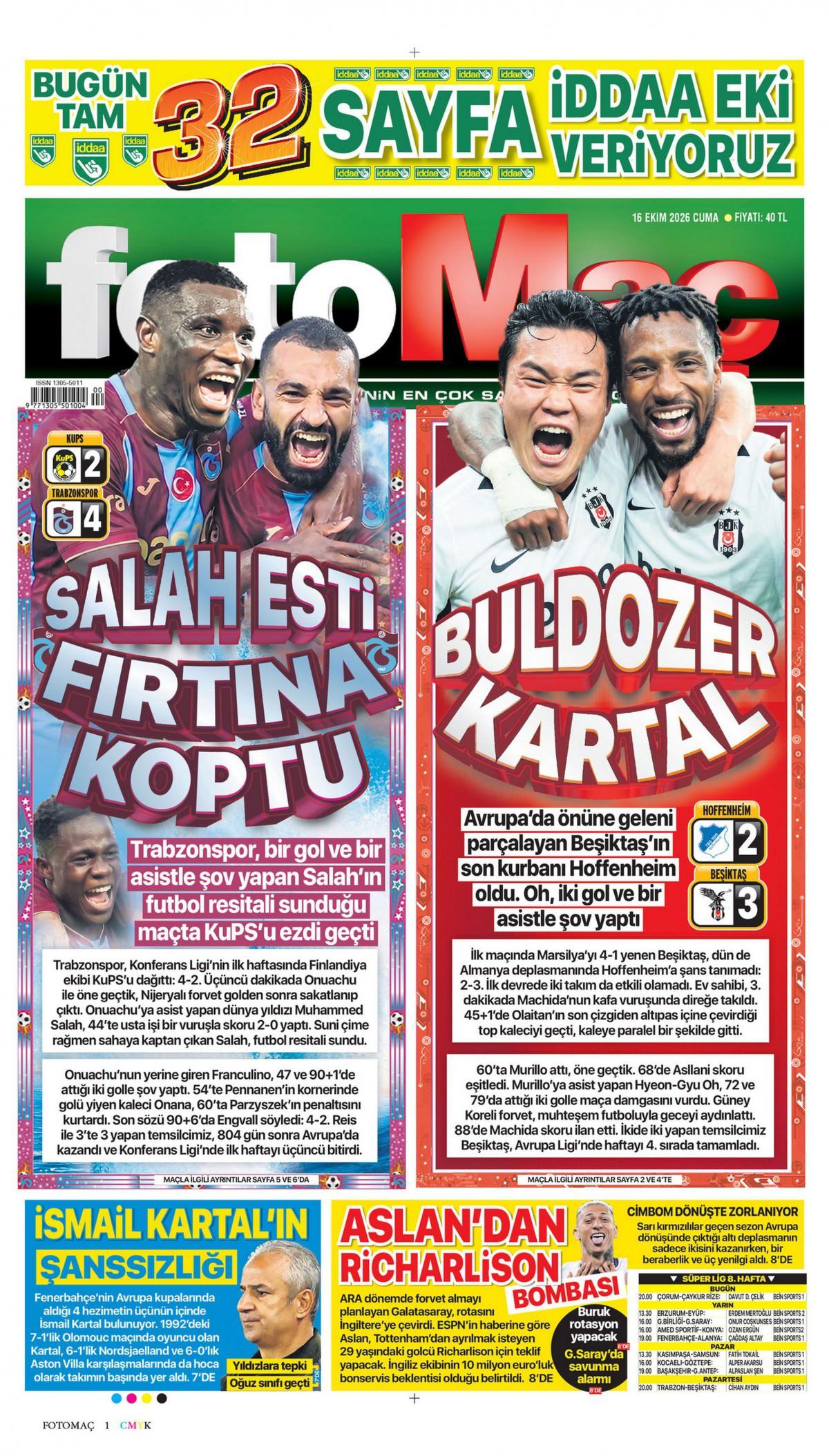 Fotomaç Gazetesi 1. Sayfa Manşeti