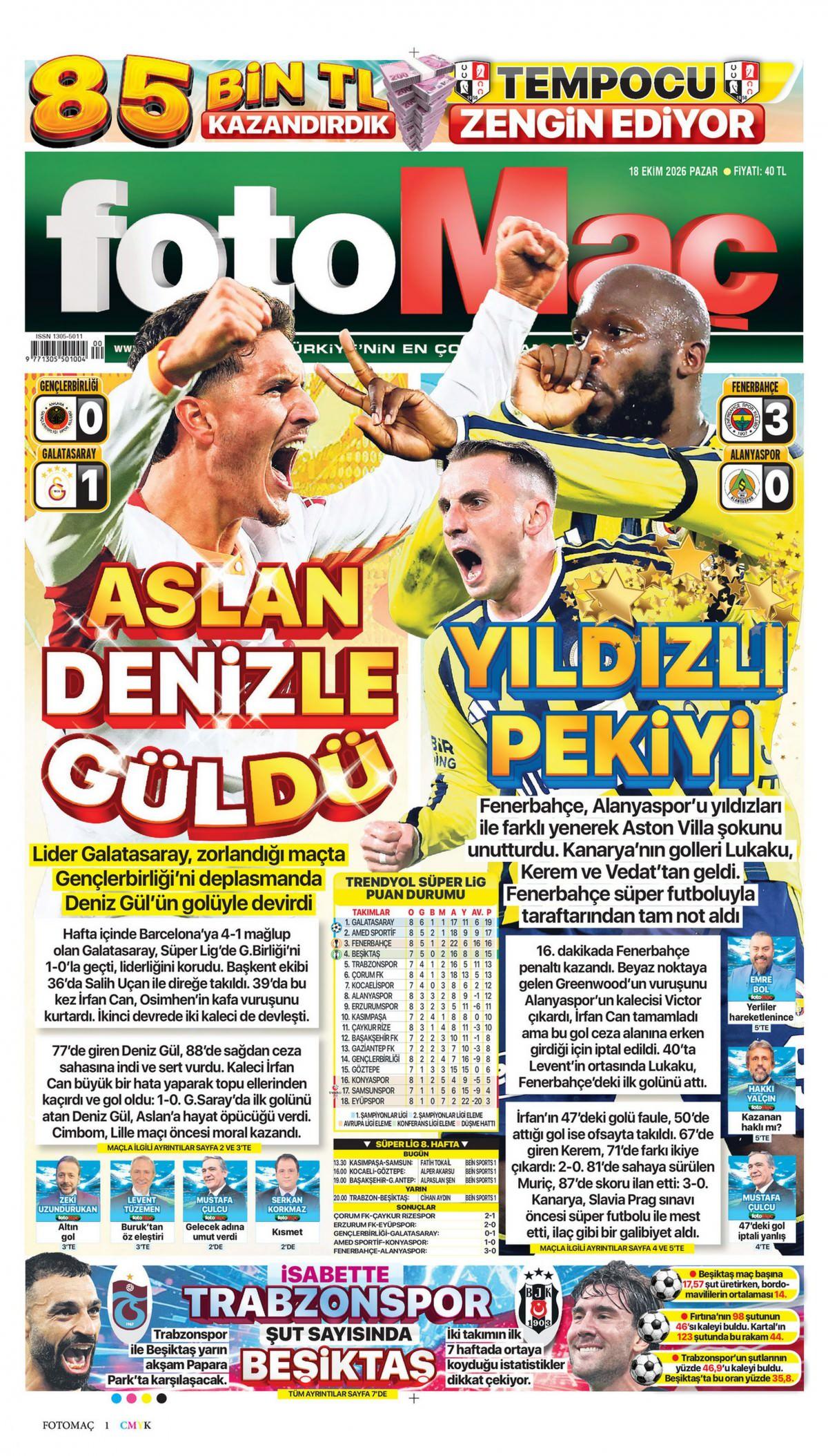 Fotomaç Gazetesi 1. Sayfa Manşeti