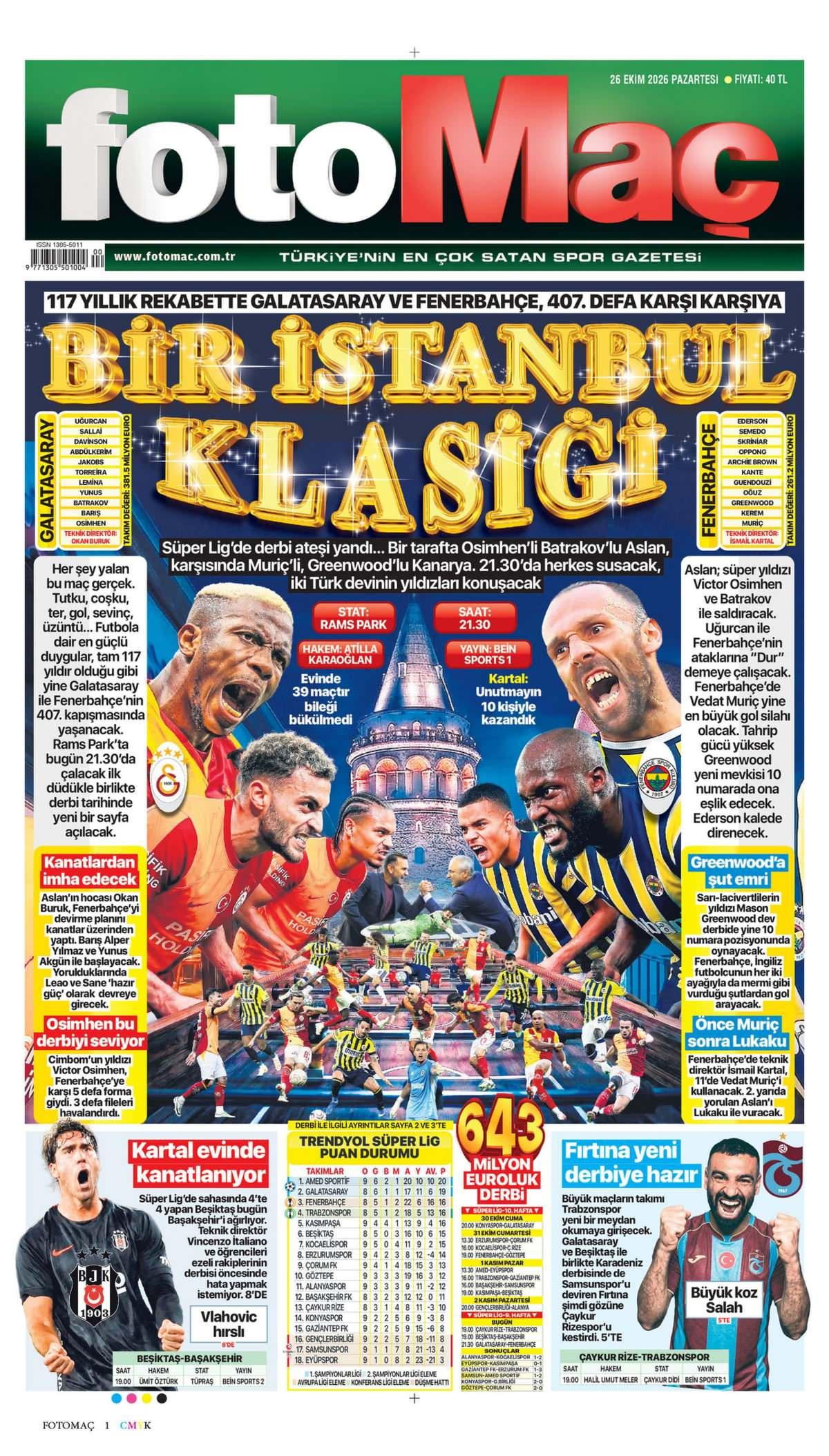 Fotomaç Gazetesi 1. Sayfa Manşeti