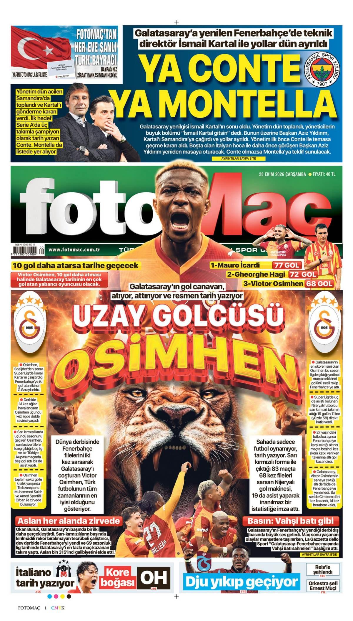 Fotomaç Gazetesi 1. Sayfa Manşeti