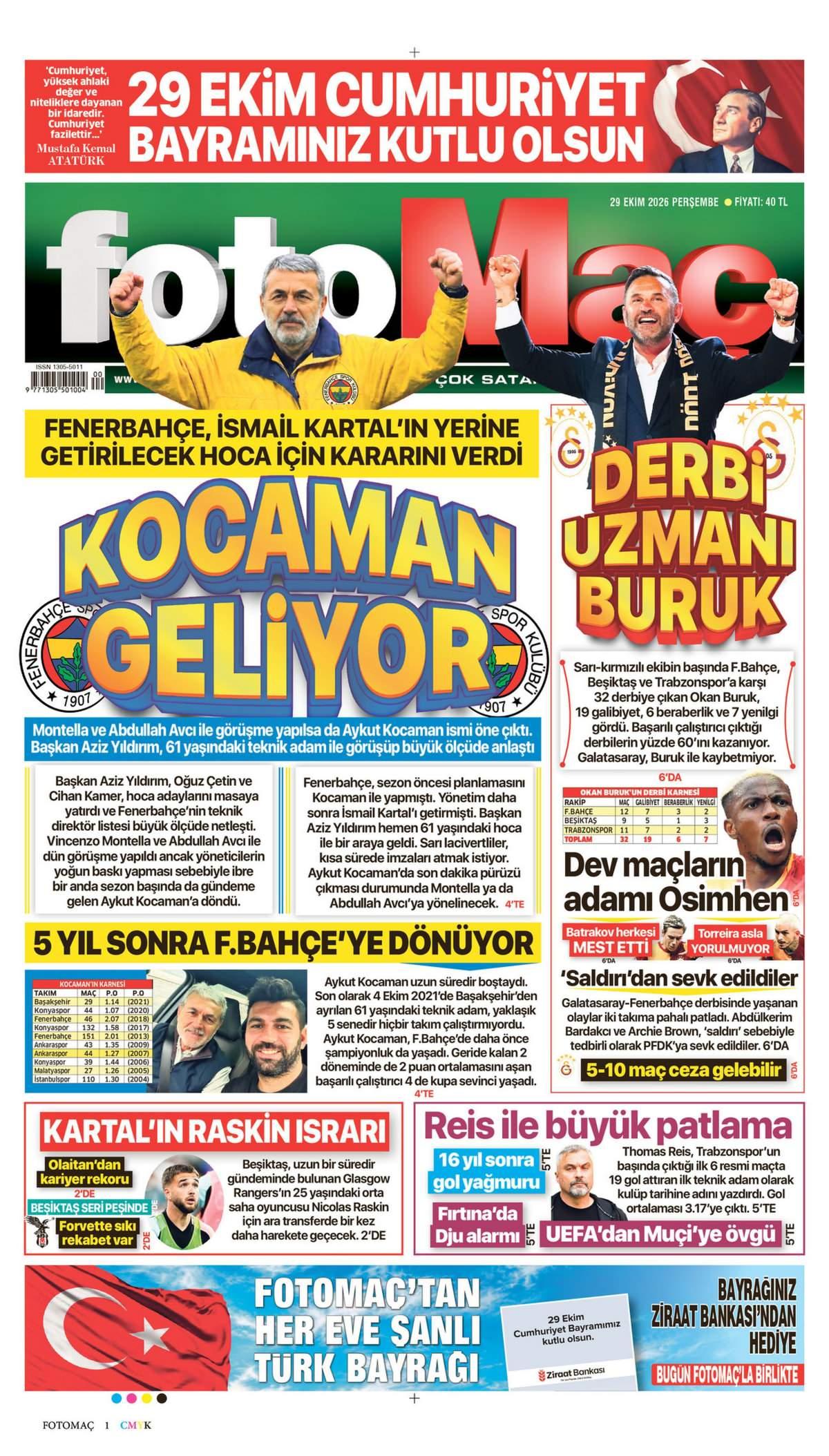 Fotomaç Gazetesi 1. Sayfa Manşeti