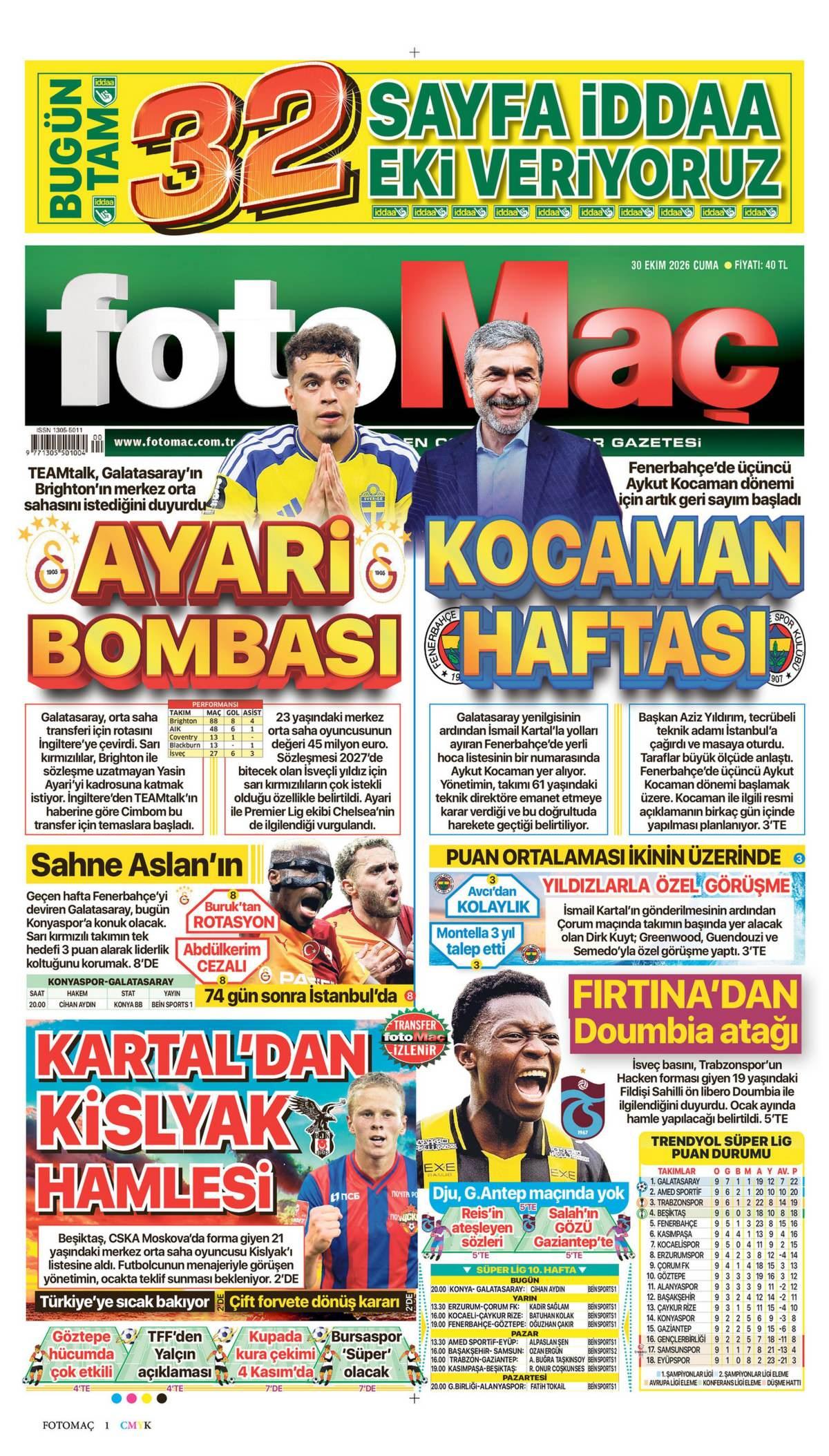 Fotomaç Gazetesi 1. Sayfa Manşeti