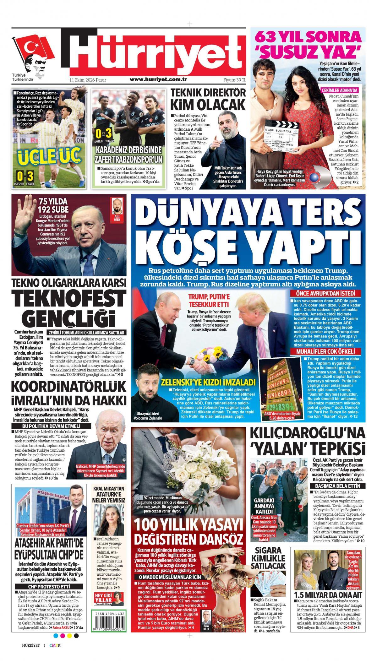 Hürriyet Gazetesi 1. Sayfa Manşeti
