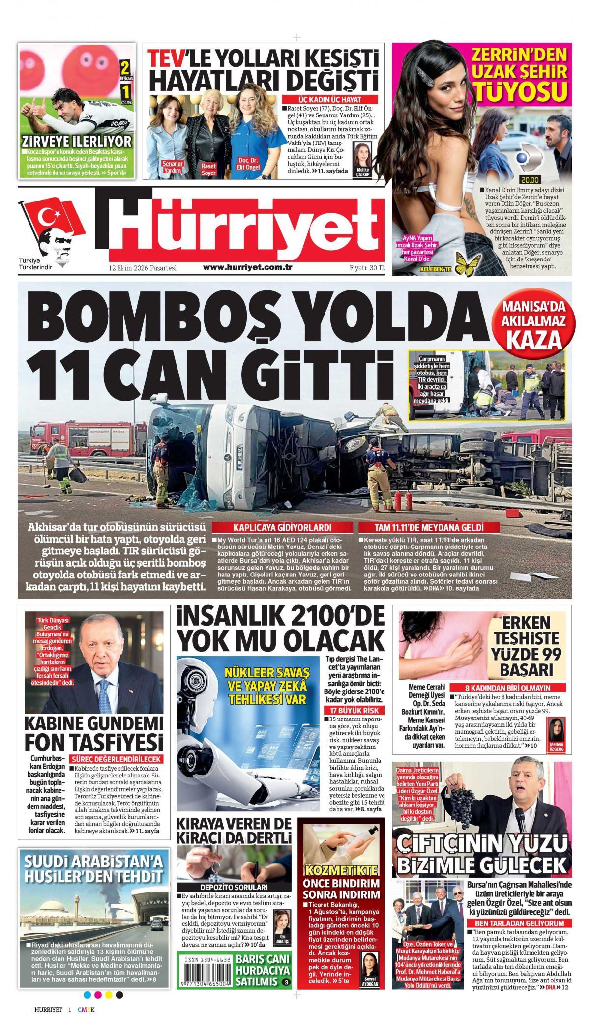 Hürriyet Gazetesi 1. Sayfa Manşeti