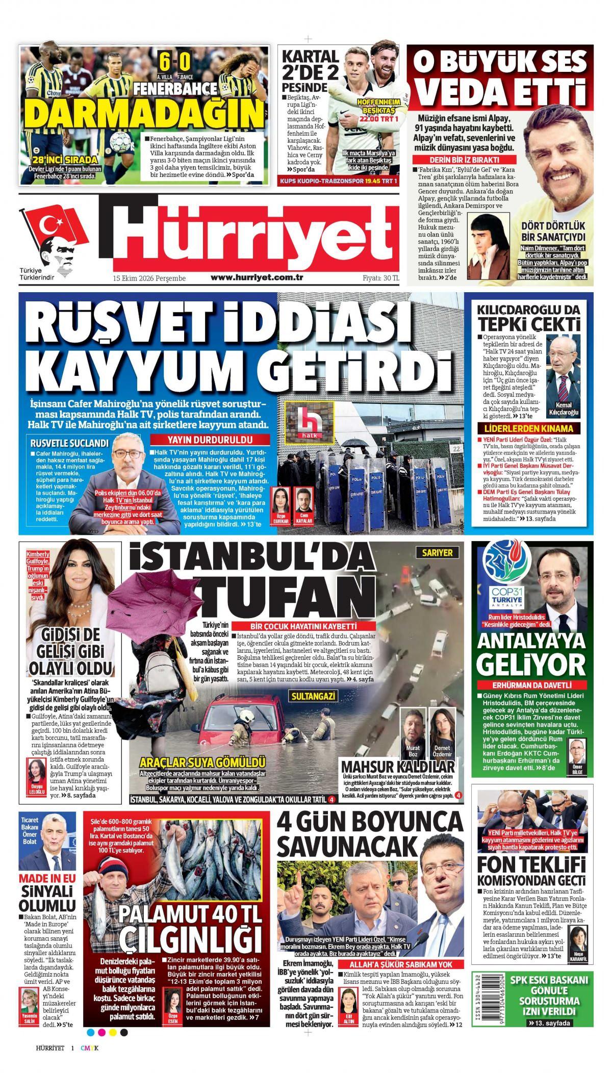 Hürriyet Gazetesi 1. Sayfa Manşeti