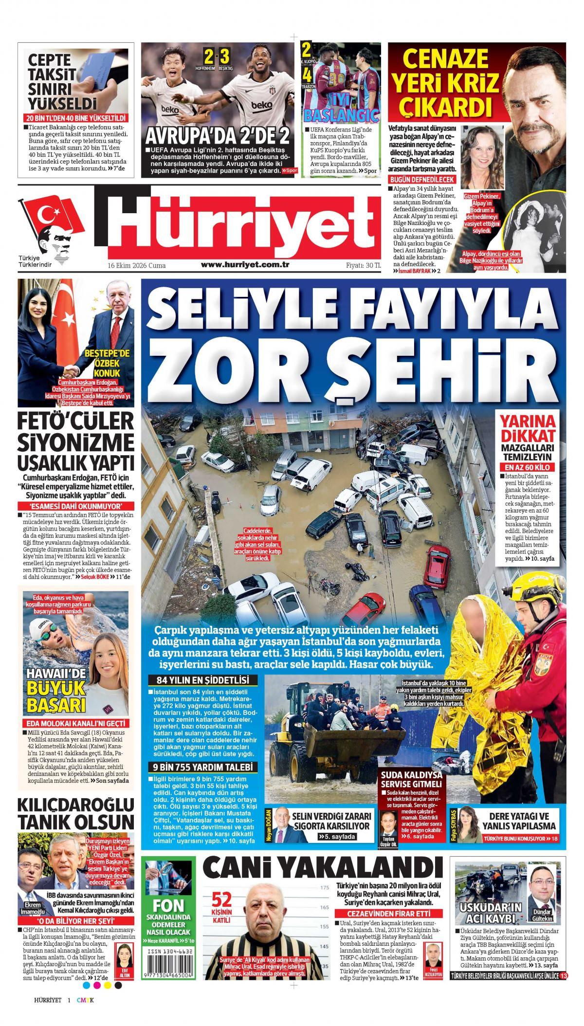 Hürriyet Gazetesi 1. Sayfa Manşeti