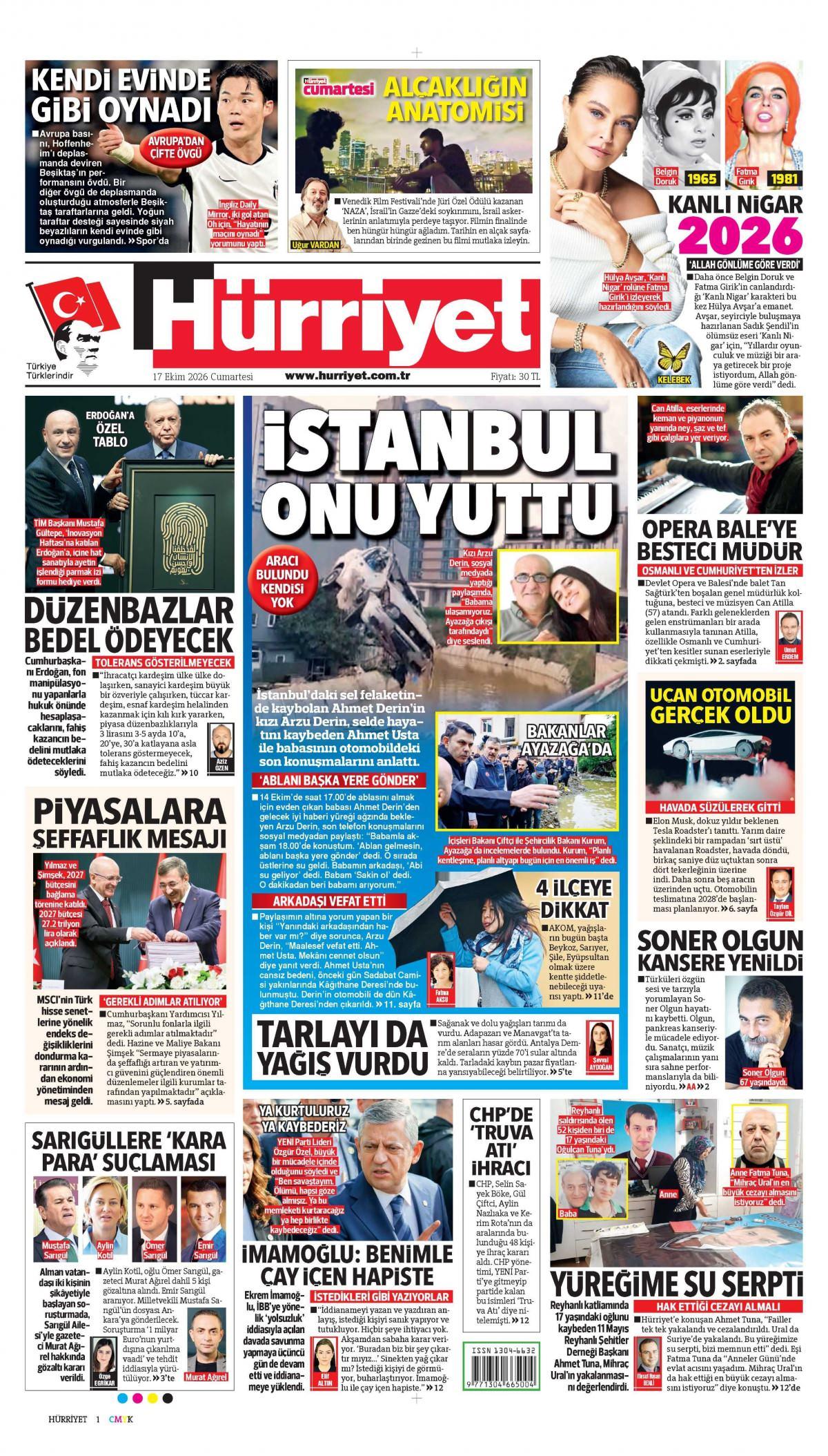 Hürriyet Gazetesi 1. Sayfa Manşeti