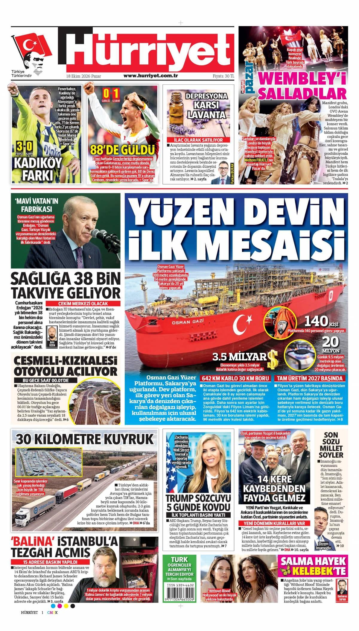 Hürriyet Gazetesi 1. Sayfa Manşeti
