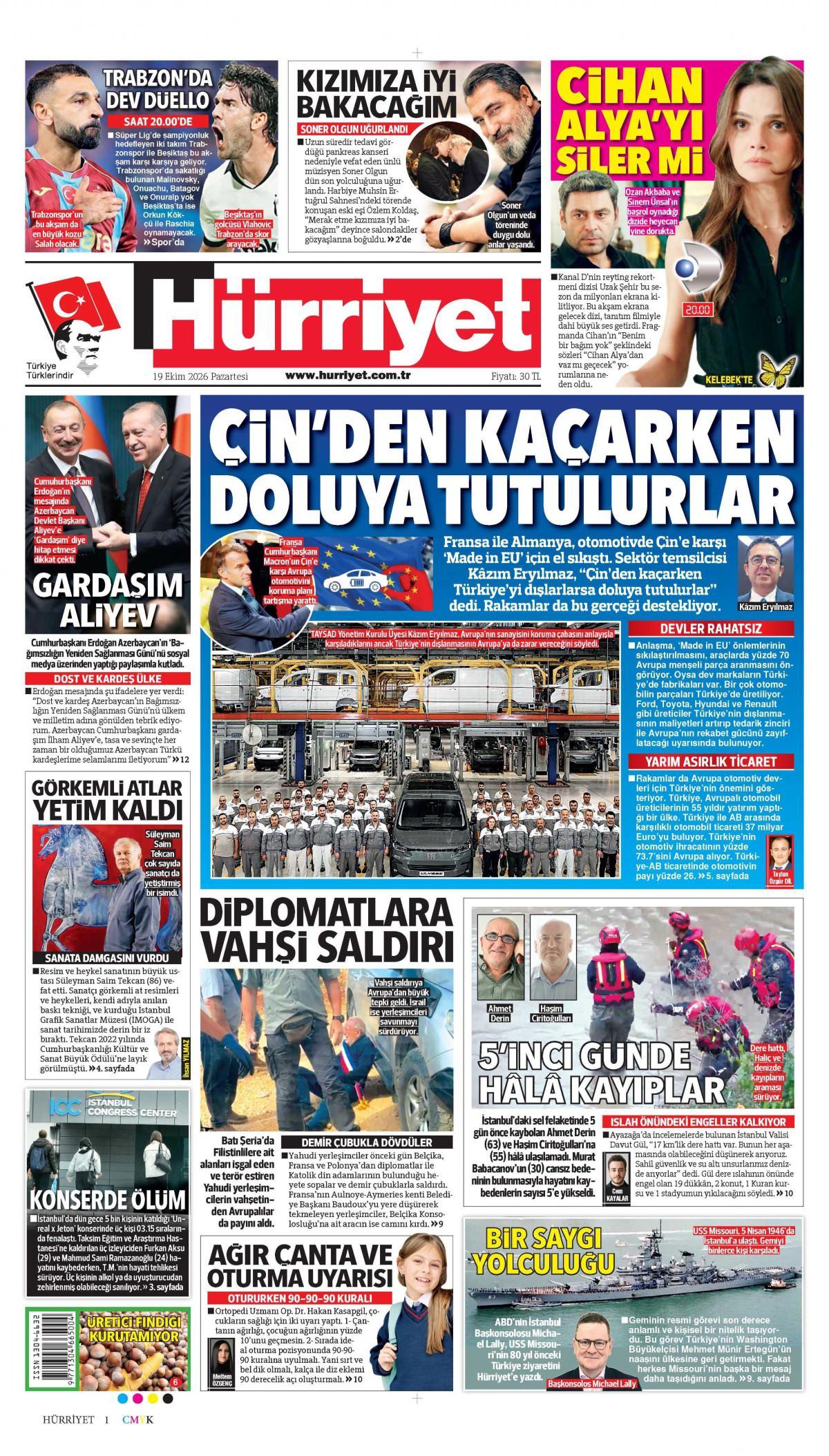 Hürriyet Gazetesi 1. Sayfa Manşeti