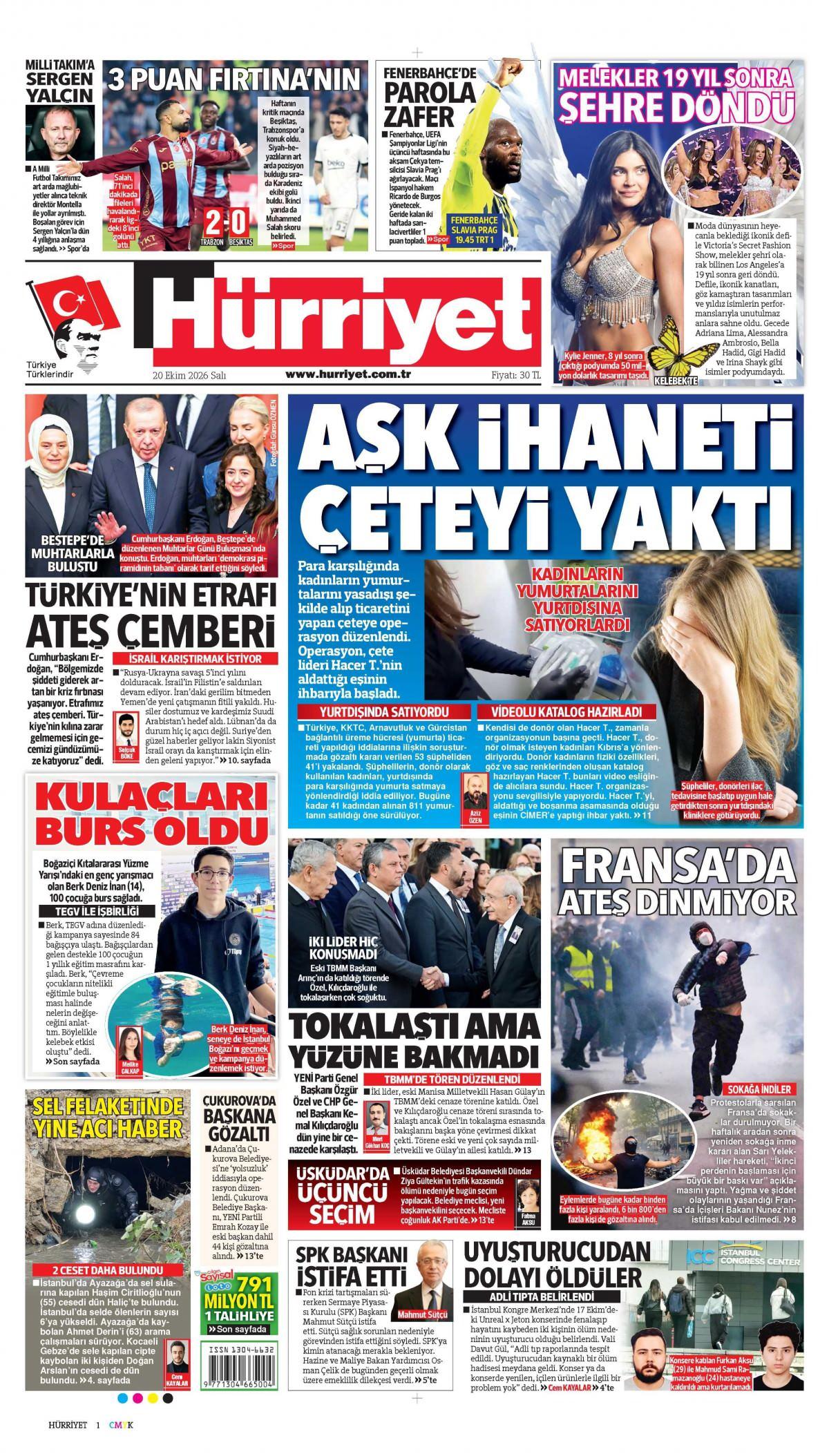 Hürriyet Gazetesi 1. Sayfa Manşeti