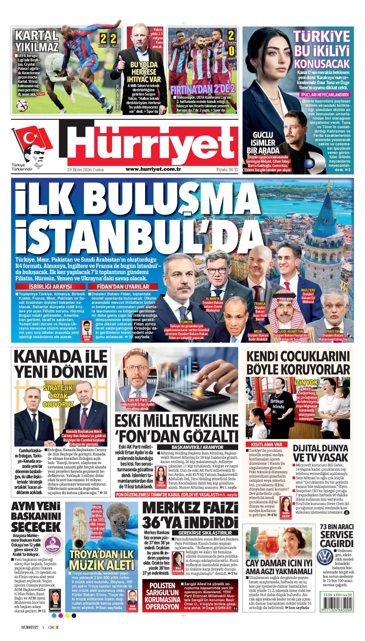 Hürriyet Gazetesi 1. Sayfa Manşeti