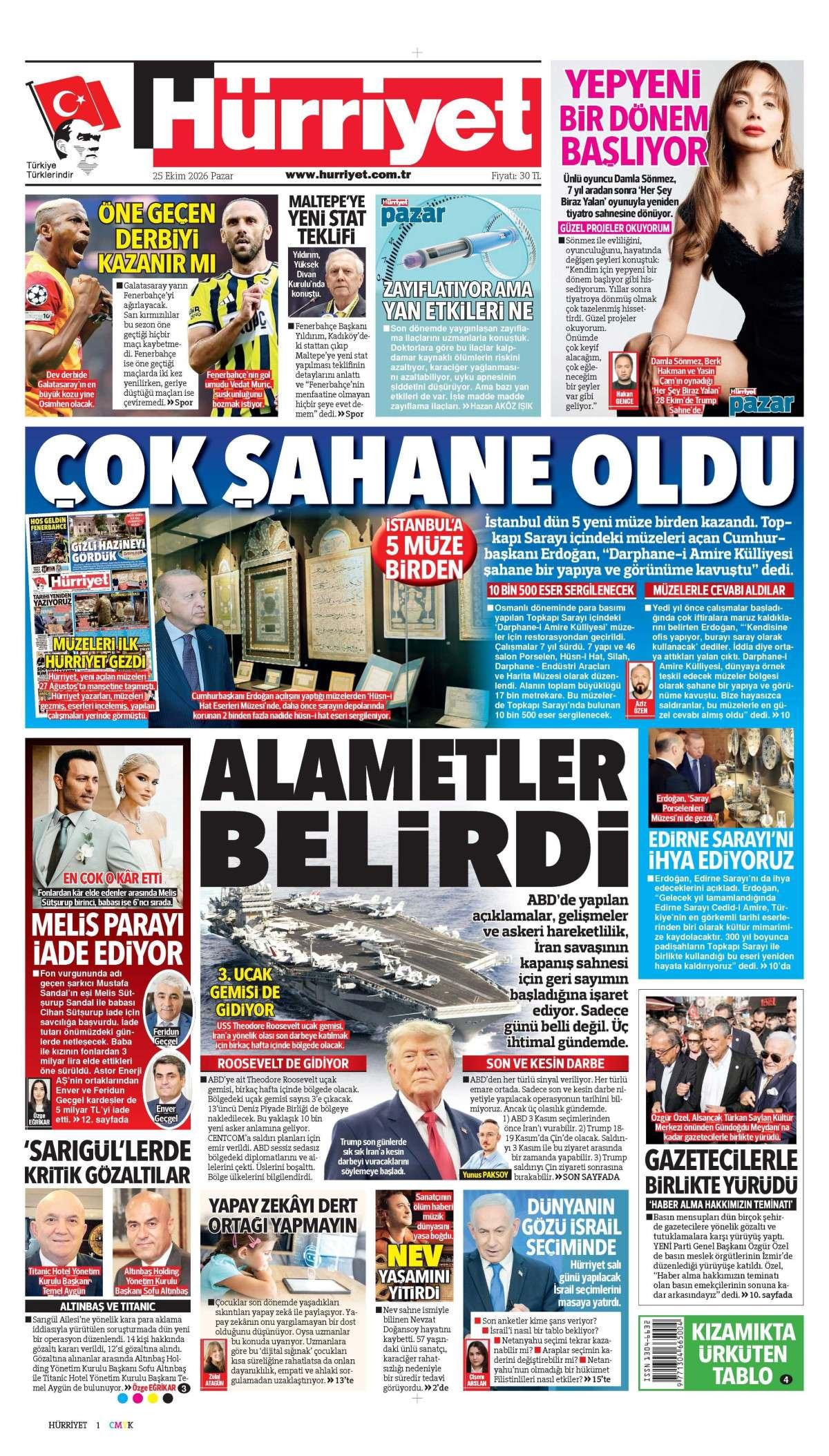 Hürriyet Gazetesi 1. Sayfa Manşeti
