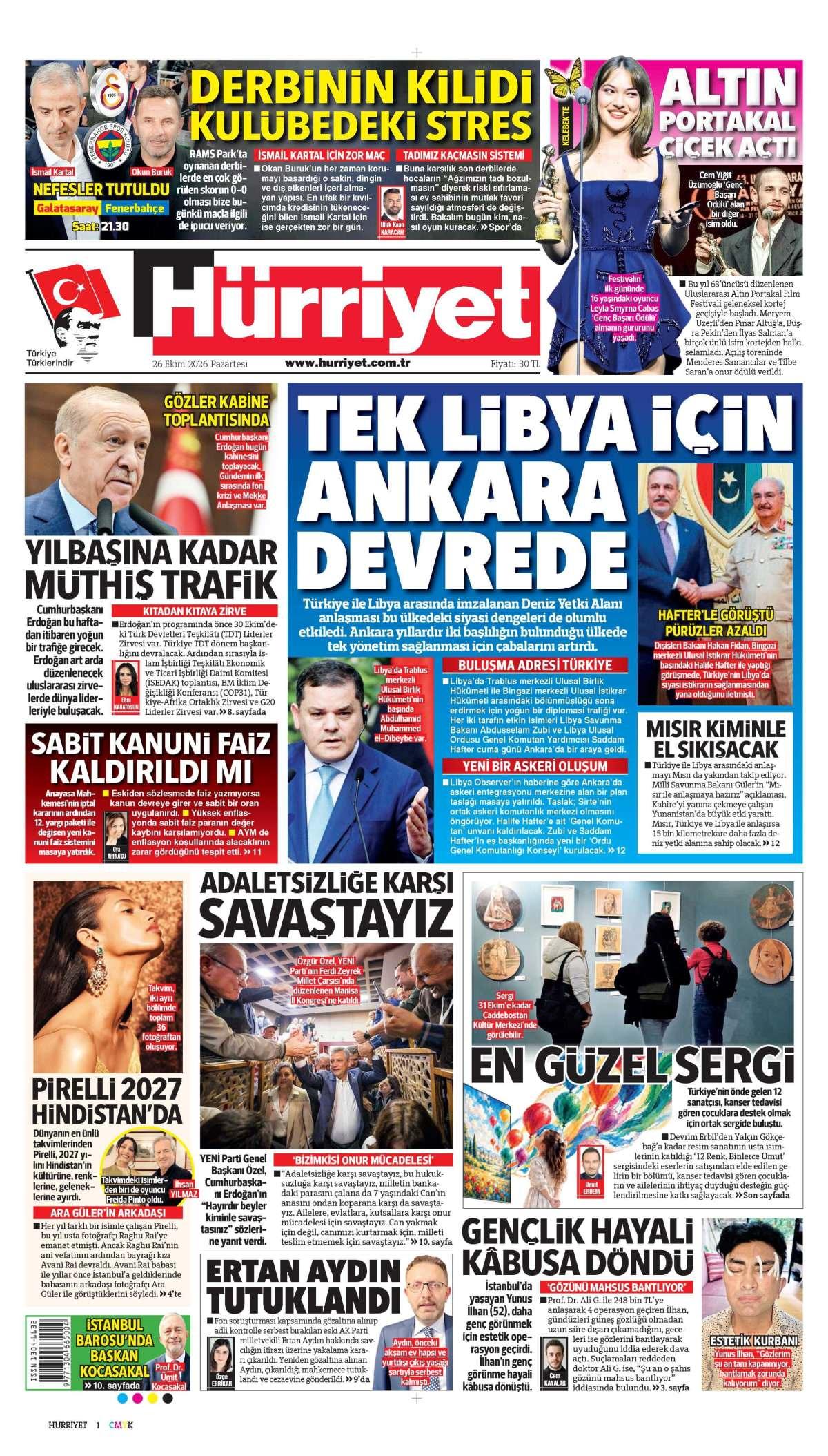 Hürriyet Gazetesi 1. Sayfa Manşeti