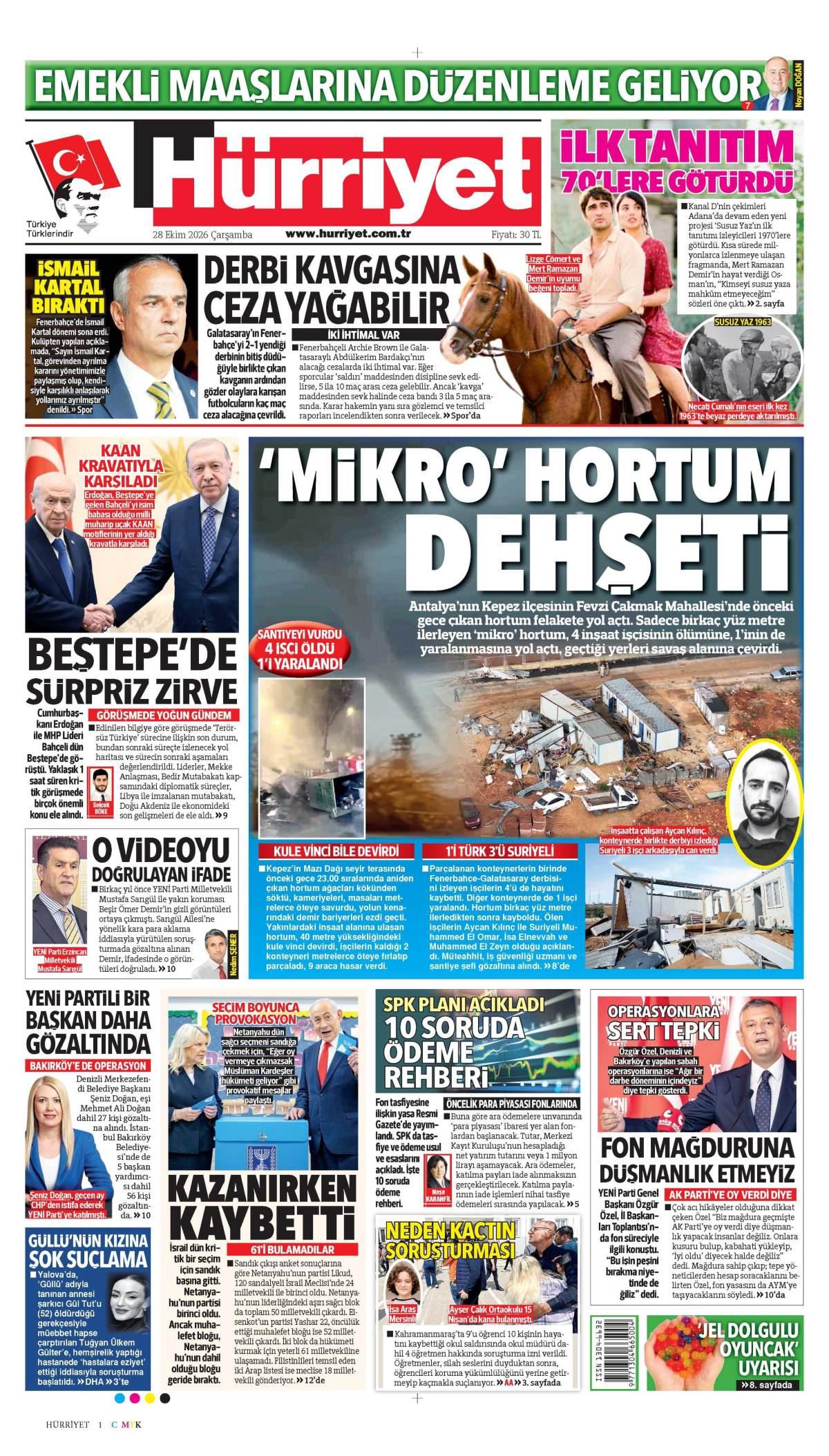 Hürriyet Gazetesi 1. Sayfa Manşeti