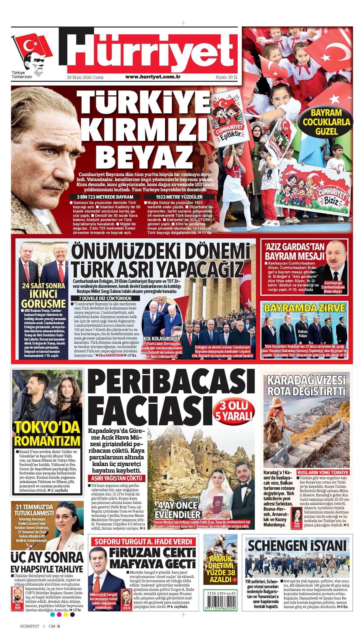 Hürriyet Gazetesi 1. Sayfa Manşeti