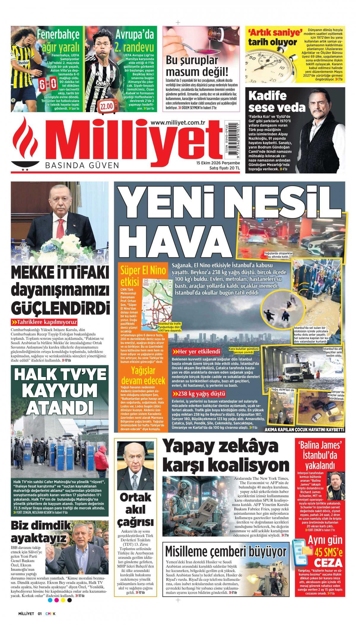 Milliyet Gazetesi 1. Sayfa Manşeti