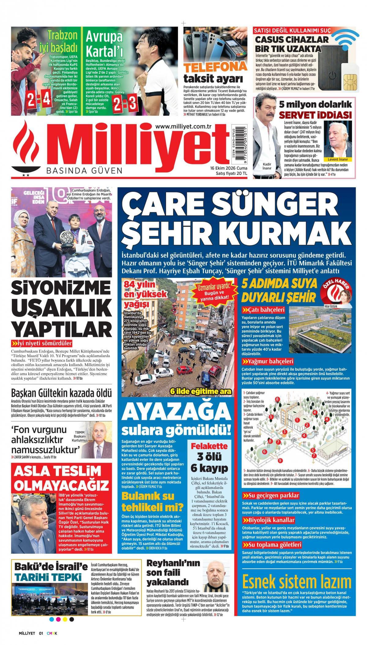 Milliyet Gazetesi 1. Sayfa Manşeti